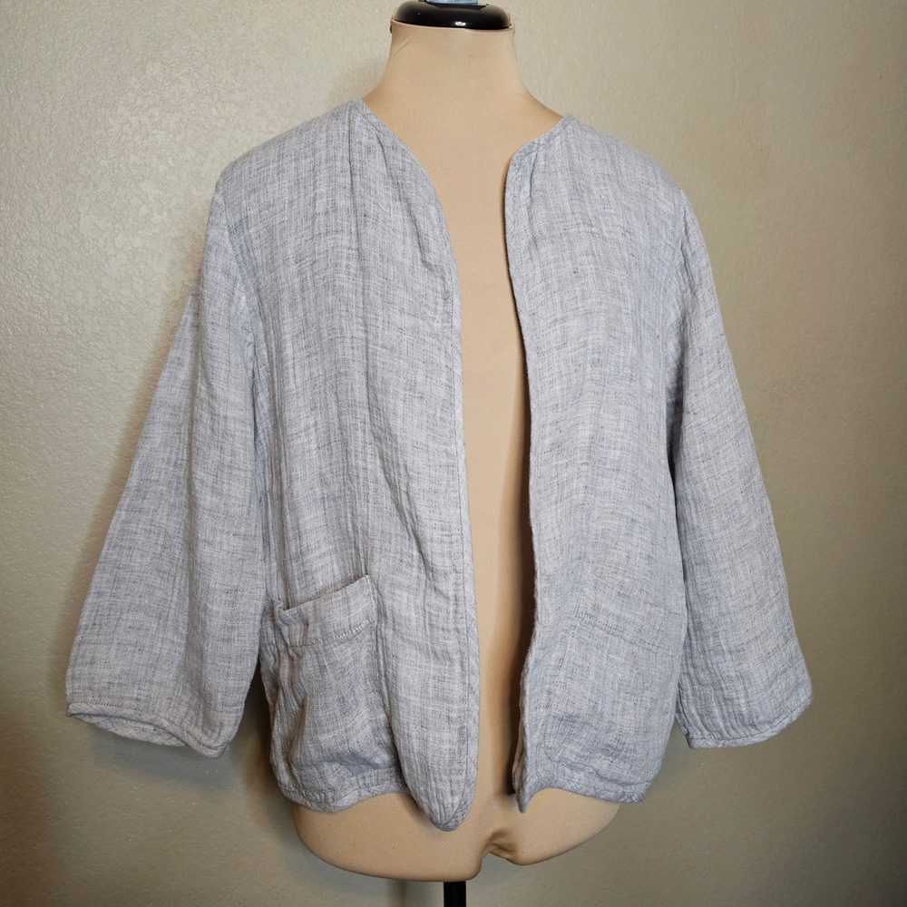 EILEEN FISHER Linen Cotton Blend Open‎ Front Cardigan Jacket Light gray Size S